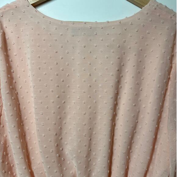 Fever Smocked Waist Long Bell-Sleeve Clip-Dot Blouse Top Pink Sz XL Cottagecore - Picture 7 of 12